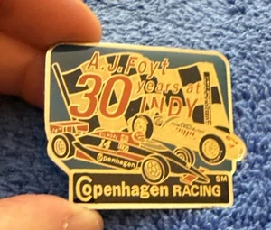 Vtg INDY CART A.J. FOYT Copenhagen Racing 30 YEARS At INDIANAPOLIS Hat Pin 25 - Picture 1 of 1