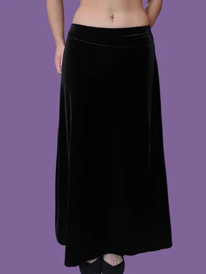 Vintage Low Rise Long Black Velvet Skirt Whimsigoth LG Goth Dark Romantic Grunge - Image 1 of 4
