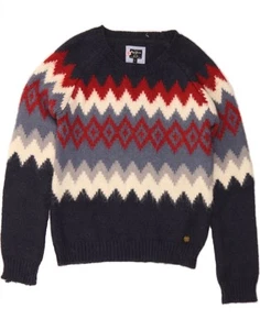 PEPE JEANS Womens Crew Neck Jumper Sweater UK 10 Small Navy Blue Geometric DE30 - Picture 1 of 3