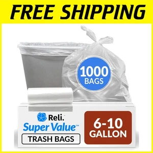 1000 Clear 6-10 Gallon Trash Bags | Bathroom and Home Use - Picture 1 of 10