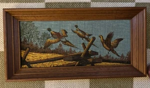 Fowl Canvas Needlepoint Framed Art VTG Outdoors Cabin Core North woods 16” - Picture 1 of 4