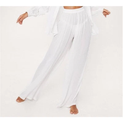 NUEVO Pantalones de pierna ancha de algodón arrugado Nasty Gal talla grande Foto 1 de 4