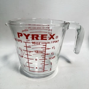Vintage 2 Cup 16 oz Pyrex 516 Glass Red Letter Measuring Cup Open End Handle USA - Picture 1 of 11