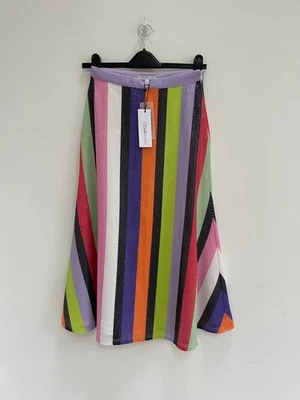 Olivia Rubin Penelope Pailletten Streifen Midirock Regenbogen gestreift UK 6 - neu mit Etikett £250 - Bild 1 von 4
