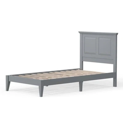 Twin Traditional Solid Oak Wooden Platform Bed Frame with Headboard in Grey - Image 1 of 3