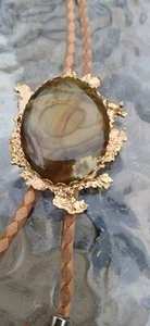 Vintage Country Western Jasper Stone Gold flake Bolo Tie Jewelry - Picture 1 of 6