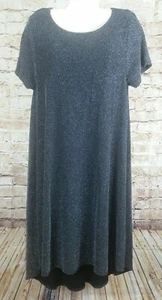 LuLaRoe Kleid Large Carly Schwarz Silber Metallic Schimmer Glitzer Tasche Hi Low A - Bild 1 von 6