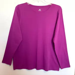 CJ Banks Size 3X Solid Magenta Pink knit top, crew neck, long sleeve, NWT - Picture 1 of 3