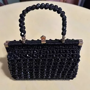 Vintage Black Beaded Purse Made in Italy - Picture 1 of 9