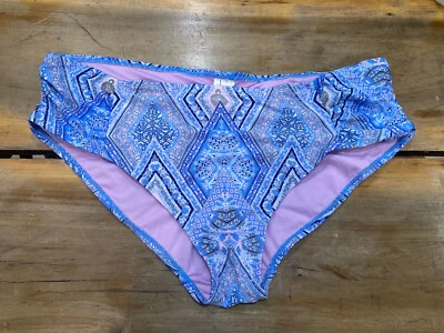 Xhilaration Plus Size Ruched Back Periwinkle Paisley Bikini Bottom 16/18W NWOT - Image 1 of 4
