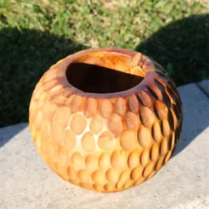 Vaso artigianale in legno di teak - vasi decorativi intagliati testurizzati, arredo casa rustico - Foto 1 di 26