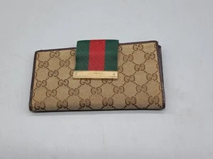 GUCCI Beige/Ebony GG Canvas Vintage Web Continental Long Wallet -USED- P187 - Picture 1 of 9