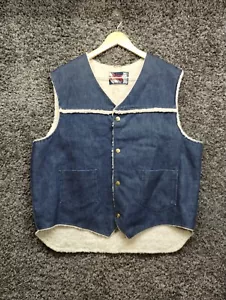Vintage Viking Sherpa Lined Denim Trucker Vest Adult XL Blue Jean 80s 70s - Picture 1 of 10