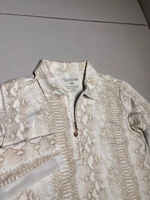 Camisa Pullover San Soleil Para Mujer XS Blanco Tostado Estampado Animal 1/4 Cremallera UPF Foto 1 de 4