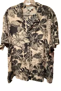 Vtg Hawaiian Kaua'iana Woman 3x Top Blouse Tan And Black Floral Chest 54" - Picture 1 of 4