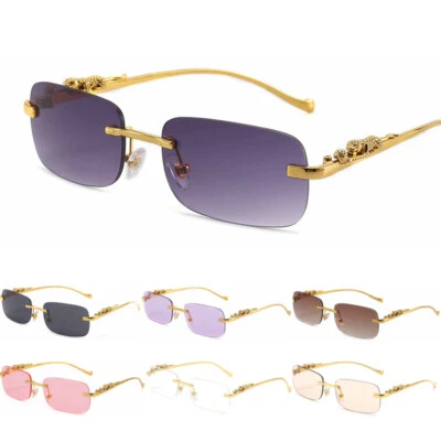 Retro Rimless Rectangle Sunglasses for Men Women Trendy Frameless Tinted Eyewear - image 1 of 4