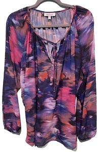 JENNIFER LOPEZ WOMAN COLORFUL SHEER LONG SLEEVE BLOUSE - SIZE 3X - Picture 1 of 4
