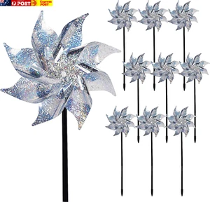 10 Pack Reflective Pinwheels with Stakes, Extra Sparkly Pinwheel for Garden Deco - Picture 1 of 7