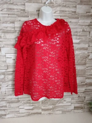  Womens Sheer Blouse Top Shirt Size 12 Uk  Long Sleeve Lace  - Image 1 of 4