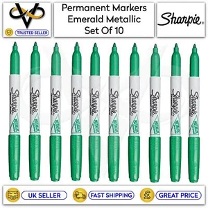 Sharpie Fine Pont Permanent Marker Pens Emerald Metallic Set of 10 School/Work - Picture 1 of 1