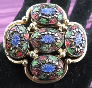 Light of the East, Sarah Coventry 1960s Goldtone Enameled Brooch Boho Style - Picture 1 of 15