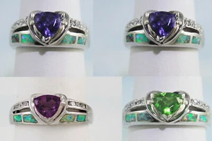 Lab-Created Green Fire Opal Trillion Lab-Created Edelstein Ring Sterling #5-7 - Bild 1 von 9