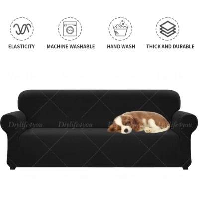 Solid Slipcover Sofa Covers Stretch Couch Furniture Protector 1/2/3/4 Seater - Image 1 of 4