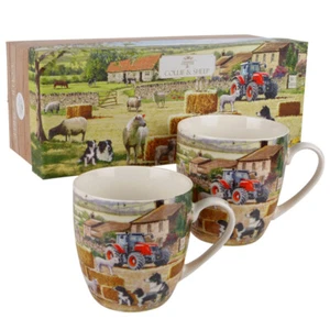 Juego de 2 tazas de China de la colección Leonardo Collie y ovejas escena de granja caja de regalo - Imagen 1 de 6