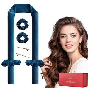 Heatless Hair Curler For Med/Long Hair, Heatless Hair Rollers - Velvet Deep Blue - Picture 1 of 6