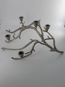 Cast Aluminum Silver Tone Metal Manzanita Branch Tapered Candle Holder - Picture 1 of 12