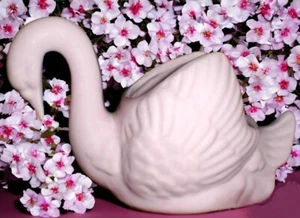 1950s Large American Bisque Pottery USA #7001 PINK SWAN 10" Long Planter Vase - Picture 1 of 5
