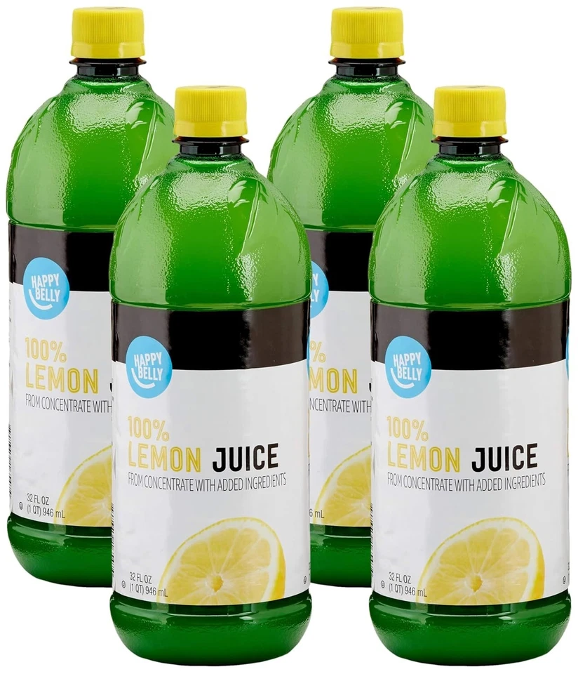 Amazon Brand - Happy Belly 100 Lemon Juice Bottle 32 fl oz (Pack of 1)