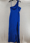 Aidan by Aidan Mattox One-Shoulder Crepe Cutout Gown Women's 6 True Blue Slit~