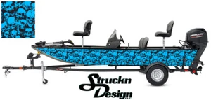 Cyan Blue Skulls Graphic Texture Fishing Bass Boat Wrap Decal Vinyl Pontoon - Picture 1 of 1