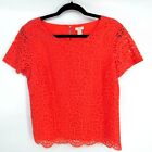 J. Crew Lace Overlay Tee Womens Sz 6 Blouse Top Boxy Fit Keyhole Coral Cotton