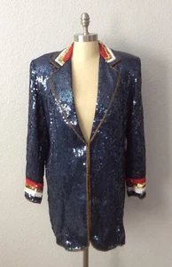 Vintage Rina Z Maritim Patriotic Beaded Sequin Trophy Navy Jacket Long Overcoat S - Bild 1 von 12