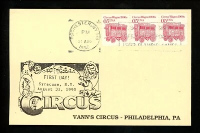 US FDC #2452 Vann's Circus / LGS Card 1990 Rochester NY Wagon 1st Unofficial - Image 1 of 2