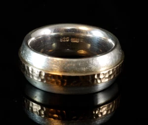925 Sterlingsilber Ring mit 585 Gold Dekoren  Gr 52 ca 8 mm breit - Bild 1 von 6