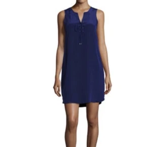Amanda Uprichard Michaela Lace Up Silk Dress Navy Size P (Small Petite) - Picture 1 of 6
