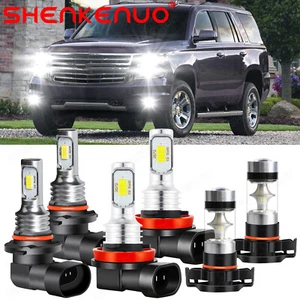 For Chevy Tahoe 2015-2016 2017 2018 2019 6x Combo LED Headlight + Fog Bulbs Kit - Foto 1 di 12
