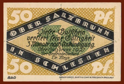 #38568 Salzbrunn, Germany 1921. Notgeld local banknote 50 pf. - Image 1 of 2