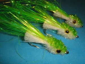 FLY FISHING FLIES - Chartreuse/White MURDICH MINNOW size #1/0 (3 Pcs.) - Picture 1 of 5