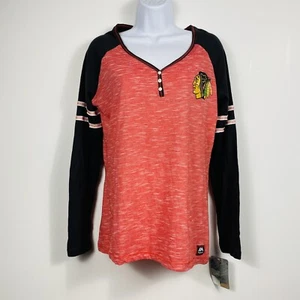 NWT Majestic Size Large Chicago BlackHawks Fan Fashion V Neck Red Black NHL - Picture 1 of 3