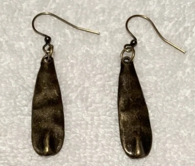 Старинные латунные овальные серьги-капли со старинными латунными ушными проводами НОВЫЕ ручной работы - Изображение 1 из 3