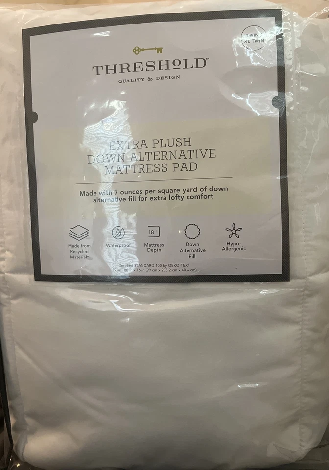 Twin/XL Mattress Pad - Threshold White Extra Plush Waterproof Down Alternative