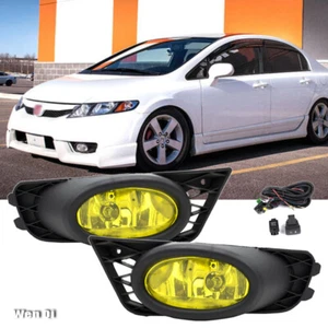 For 2009 2010 2011 Honda Civic Sedan Yellow Lens Driving Fog Lights + Switch Set - Picture 1 of 12