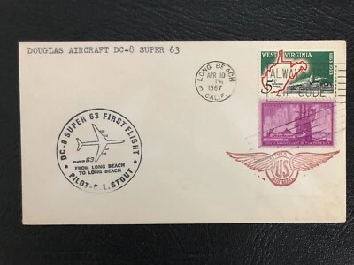 1232 & 1027 on 1967 DC-8 Super 63 First Flight cover Long Beach CA Douglas Airc - Image 1 of 2
