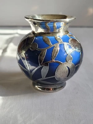 Art Déco Vase 1930er, blau / Silberauflage, Silver Overlay, F.W. SPAHR 1000 10 - Bild 1 von 4