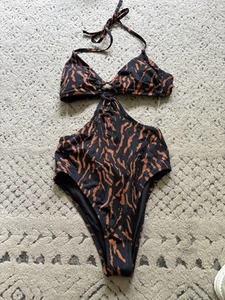 Women's Animal Print Brown Black Swim Suit Sz S Bathing Suit New - Picture 1 of 4