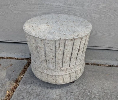 Vintage Mid Century Modern Danish Fabric Rolling Ottoman Footstool Tweed C67 - Image 1 of 4